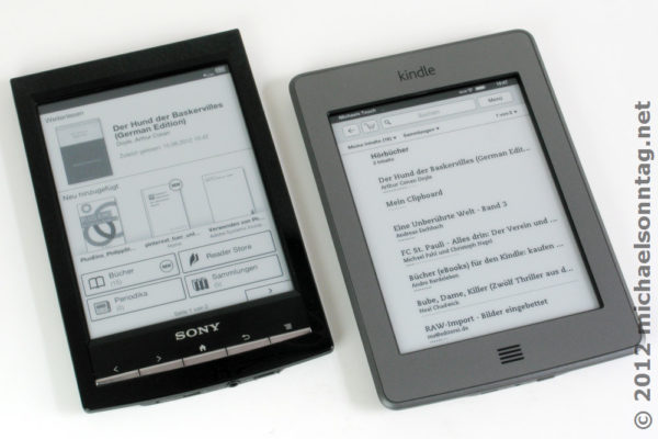 Vergleich der Startmenüs zwischen Sony PRS-T1 und Amazon Kindle Touch