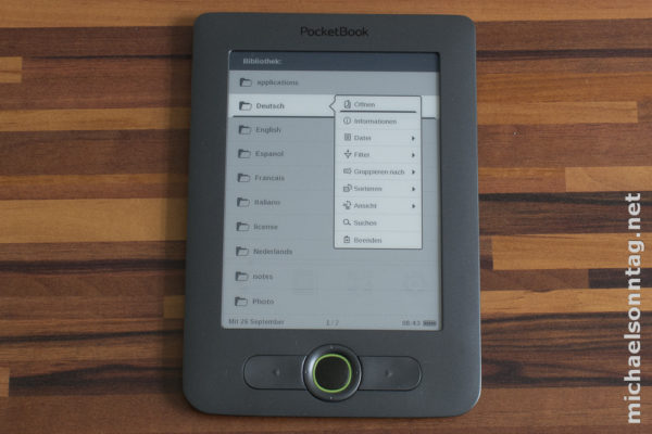 PocketBook 613 - Kontextmenü