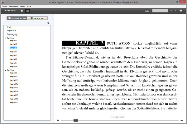 Lesemodus von Adobe Digital Editions