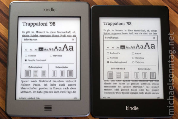 Kindle Paperwhite vs. Kindle Touch - Schriftgrößenvergleich