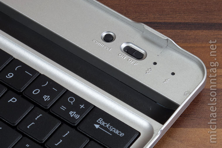 Kabellose Bluetooth Tastatur für Google Nexus 7 - Schalter und Lampen