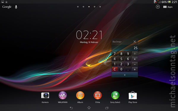 Sony-Xperia-Tablet-Z_Startseite-mit-Miniapp-Rechner
