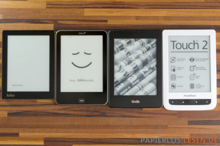 Vergleich: Kobo Aura mit Tolino Vision, Kindle Paperwhite und PocketBook Touch Lux 2