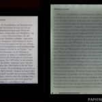 Vergleich beleuchtet und vorinstallierte Schrift (links: Kindle Paperwhite - rechts Icarus Ilumina XL)