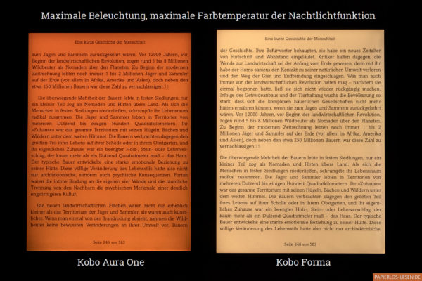 Nachtlichtvergleich Kobo Aura One und Kobo Forma