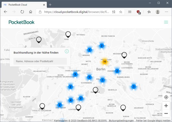 Übersicht über alle dem PocketBook-Ökosystem angeschlossenen Buchhandlungen