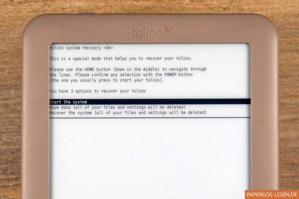 Tolino Page im Recoverymodus