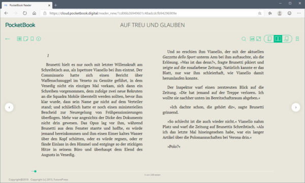 Der eBook-Viewer der PocketBook-Cloud