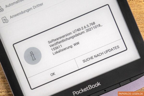 PocketBooks Firmware 6.5 auf einem Inkpad 3 Pro