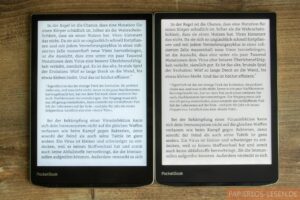 Maximale Helligkeit, kein Smartlight (links: Inkpad 4; rechts: Inkpad Color 2)