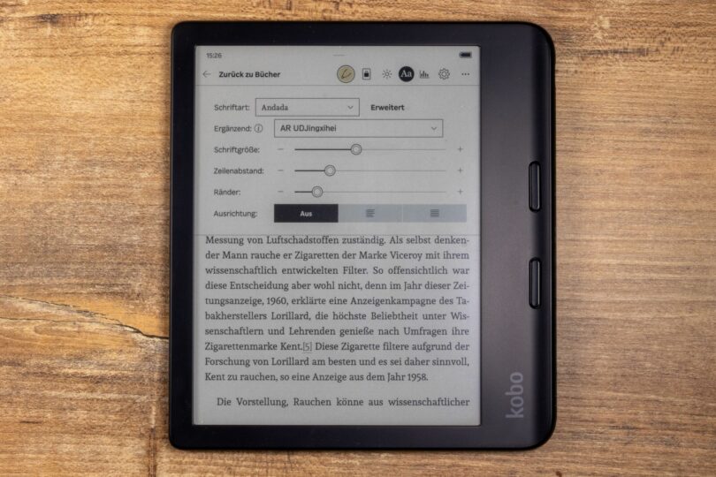 Kobo Libra Colour Texteinstellungen