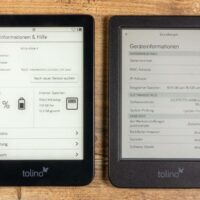 Vergleich der Geräteinformationen (links: Tolino Shine 4 mit alter Firmware; rechts Tolino Shine Color mit neuer Firmware)
