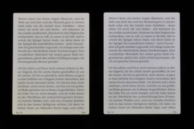 Vergleich der Ausleuchtung – links: Kindle Paperwhite, rechts: Kindle Paperwhite Signature Edition