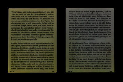 Vergleich der Ausleuchtung – links: Kindle Paperwhite, rechts: Kindle Paperwhite Signature Edition – Kontrast stark erhöht